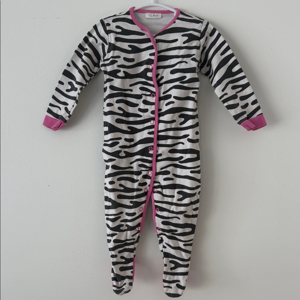 next Black & White Zebra Footed One-Piece with Pink Trim